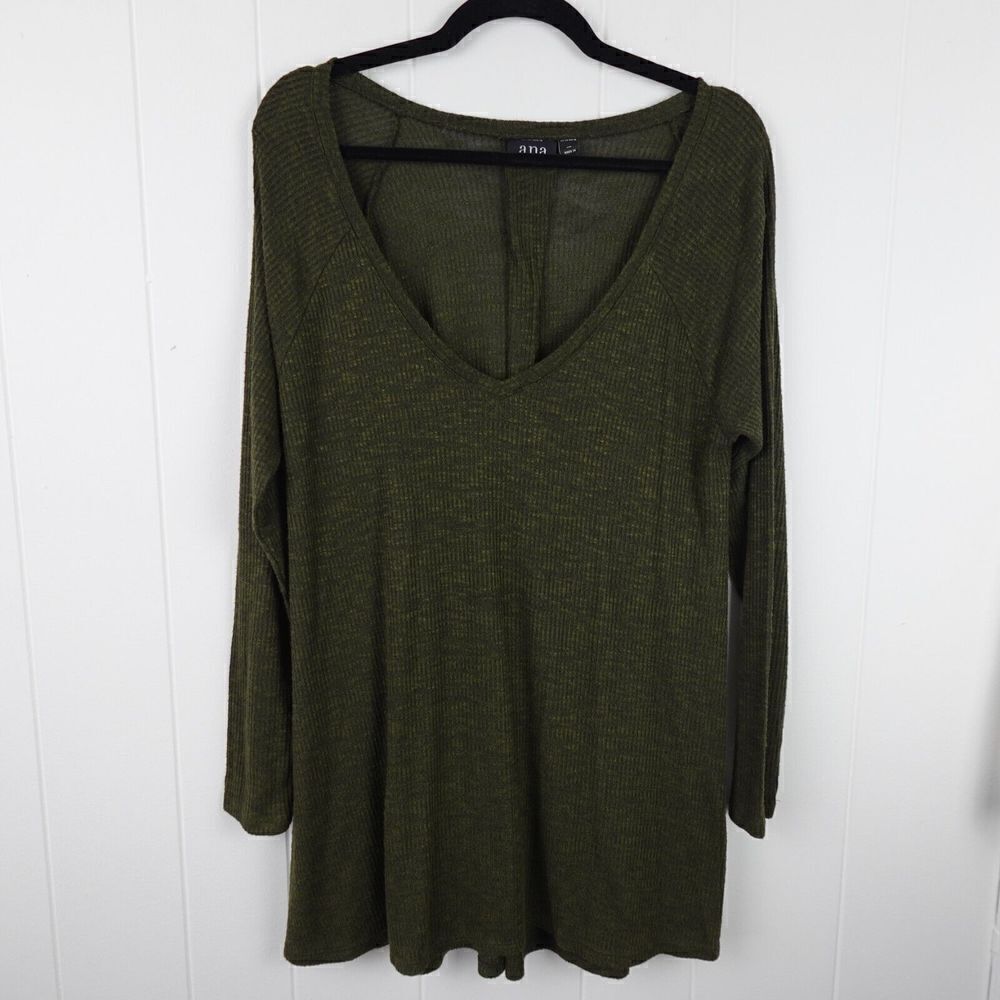 a.n.a. Womens Green Long Sleeved Ribbed Top X-Large
